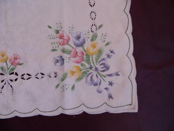 Tischdecke, Creme mit Blumenmuster, Quadratisch