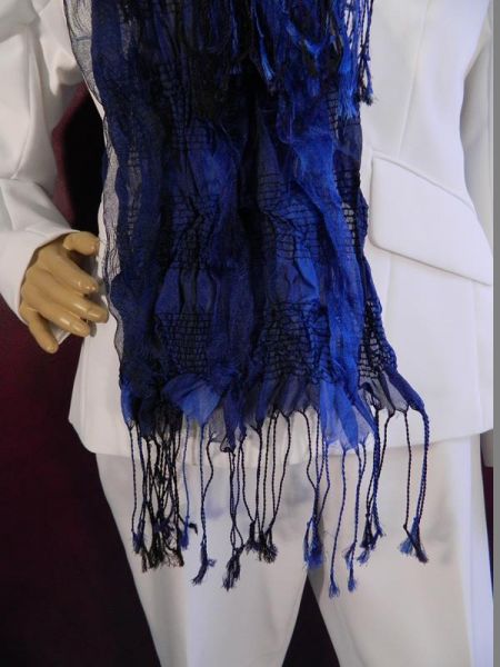 Halstuch, Blau, mit Fransen