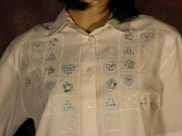 Mohren Bluse Weiß mit Stick Gr. M