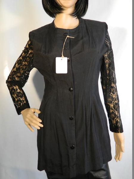 Bluse Lang Schwarz mit Spitze Gr. 36