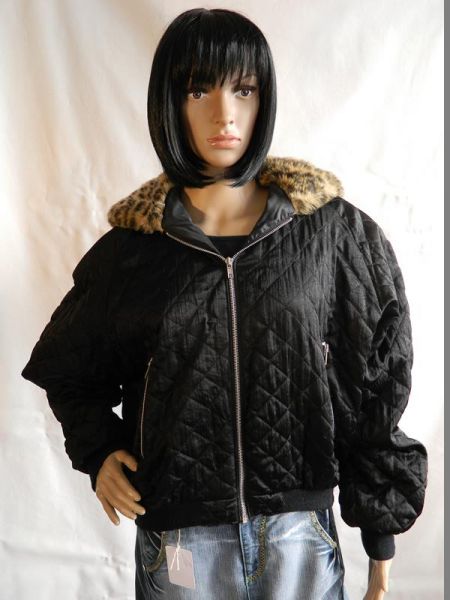 Jacke Schwarz, Kapuze mit Leopardenmuster, Gr. L