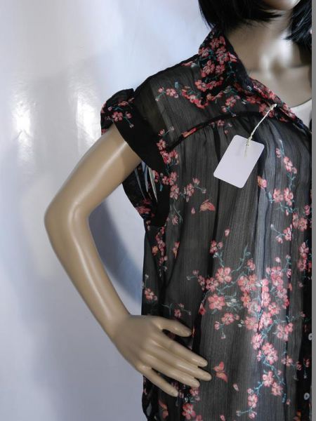 Yessica Bluse Schwarz Blumenmuster Durchsichtig Gr. 48