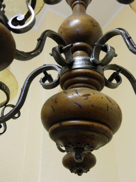 Deckenlampe, Eiche 5 Arme