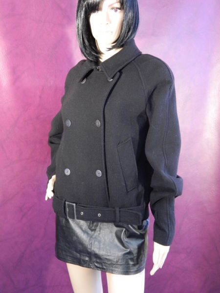 Woll-Jacke Biker-Stil schwarz mit Gürtel Gr. 40