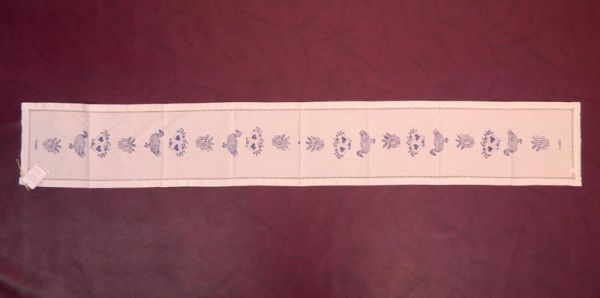 Tischdecke, Lang/Schmal, Weiß/Blau mit Entenmotiv