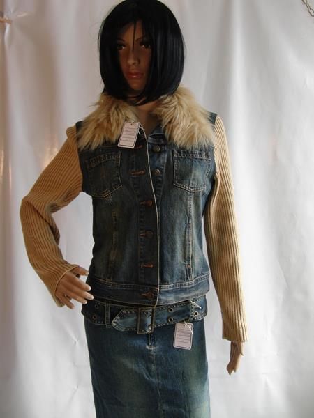Jeans-Jacke im Materialmix mit Kunstfellkragen Gr. 36
