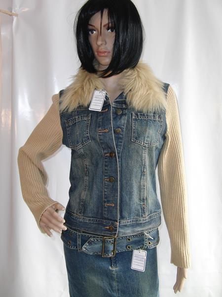 Jeans-Jacke im Materialmix mit Kunstfellkragen Gr. 36