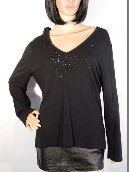 Adagio Pullover Schwarz Pailletten Gr. 42