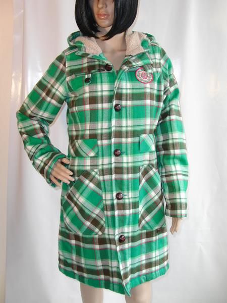 Winterjacke Gr. 36 kariert in Grün kariert mit Kapuze