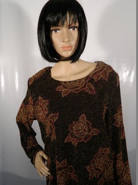 Varena Shirt Schwarz-Gold Glitzernd mit Rosenmotiv Gr. XL